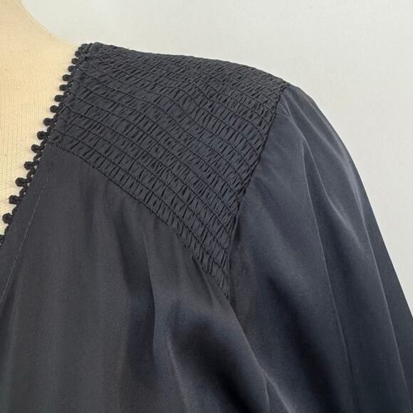 Monique Lhuillier ML Navy Satin Dress High-Low Long Sleeve V-Neck 4 NWT - Picture 7 of 16